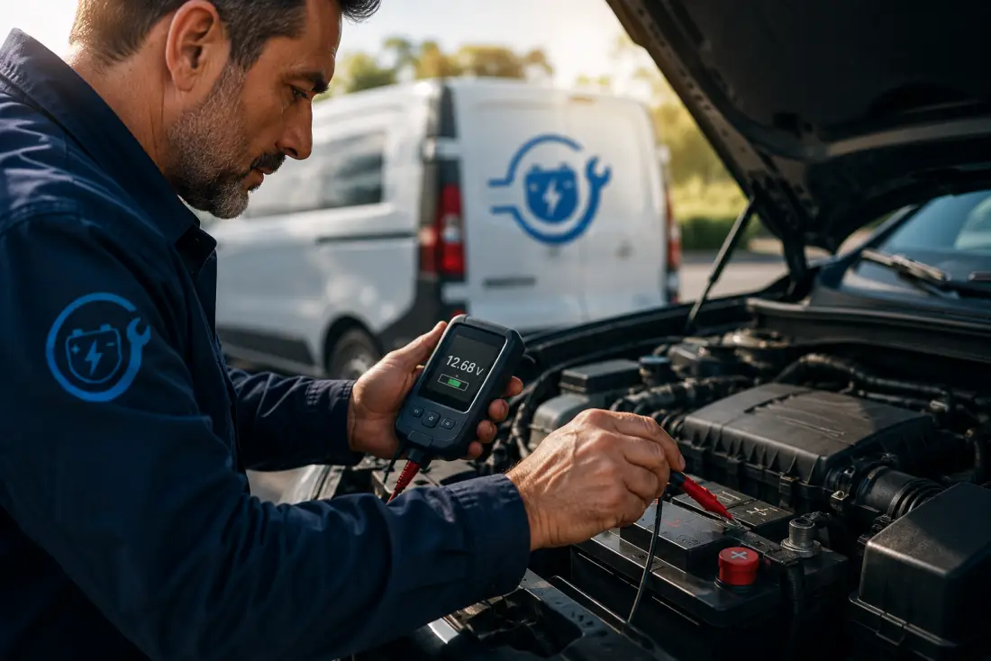 Diagnostic batterie avec testeur de tension sous le capot